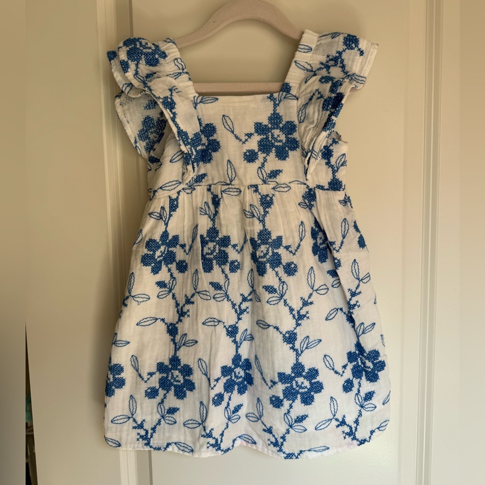 Zara Blue and White embroidered floral toddler Dress